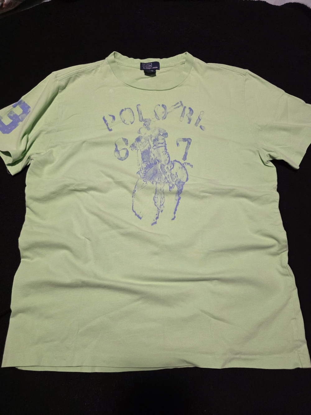 Ralph Lauren Light Green Polo Graphic Tee with Faded Blue Logo